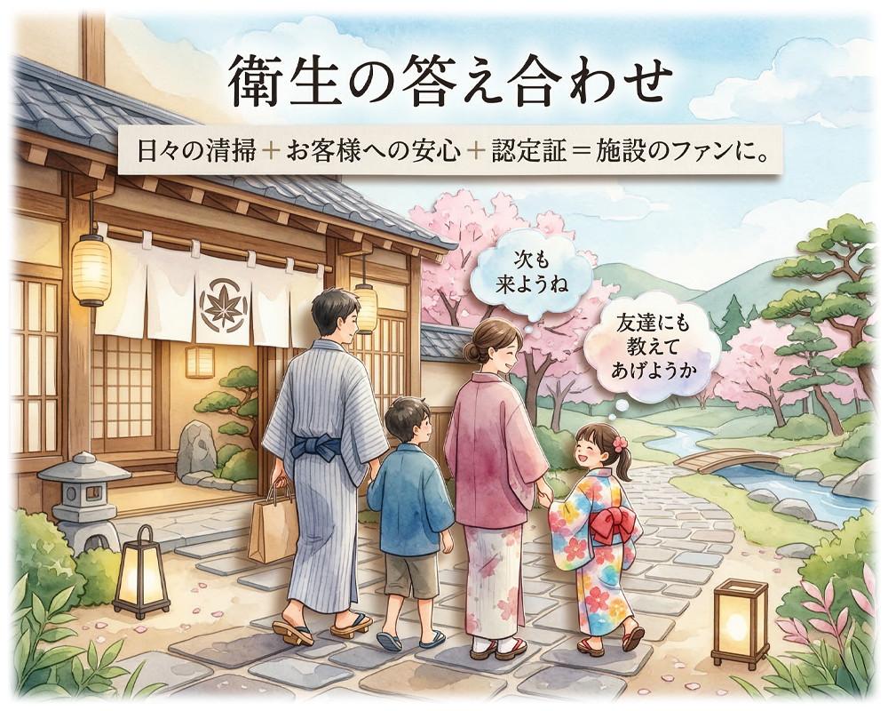入浴後の感動が、星の認定証を見ることで「ここを選んで大正解だった」と確信に変わる「衛生の答え合わせ」のメカニズム解説。